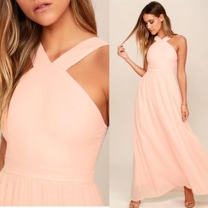 Lulu’s Air of Romance Peach Blush Pink Maxi Dress